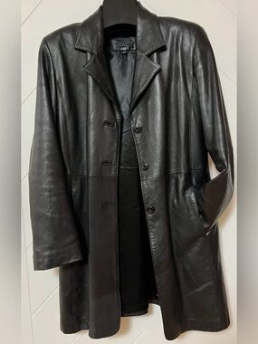 Acton Black Leather Long Coat Women Size L
